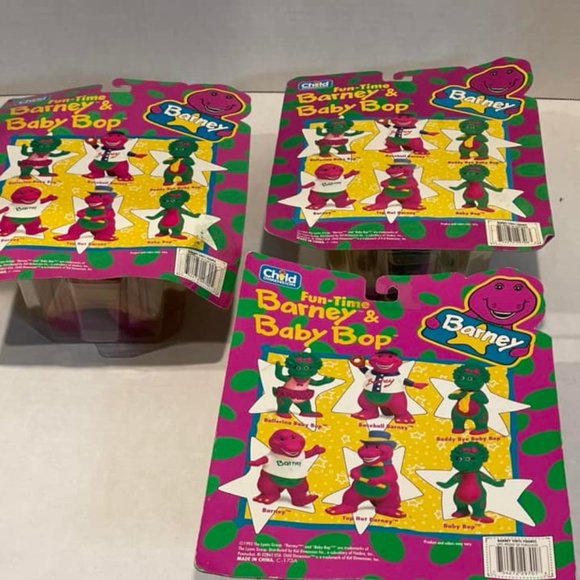 Vintage 1993 Fun-Time Barney Top Hat, Baseball & Baby Bop Vinyl Toy Figures New - Picture 8 of 10